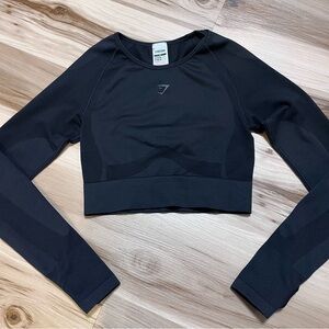 Gymshark Women Medium M Black Long Sleeve Compression Top Shirt Gym Workout Crop